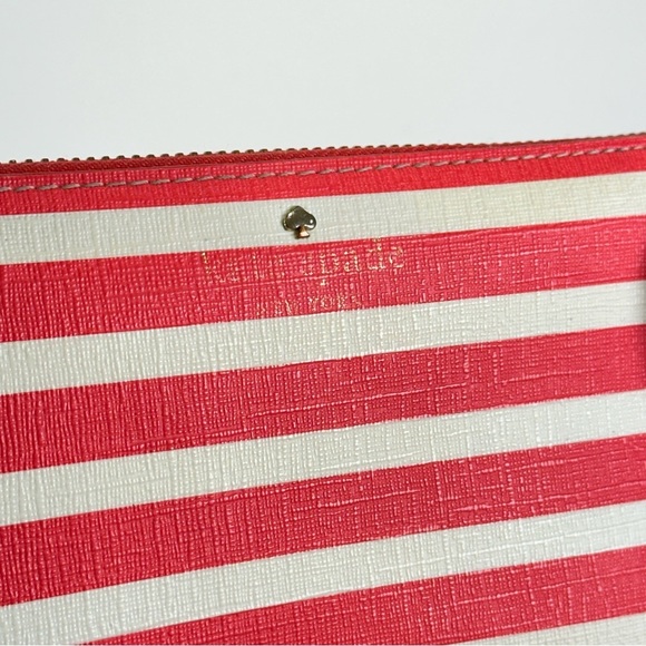 Kate Spade Zip Wallet Coral Cream Stripe Continental - Picture 6 of 13